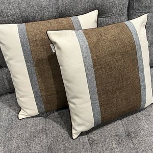 (2) Neutral Stripe Accent Pillow Covers - Brown, Cream & Gray